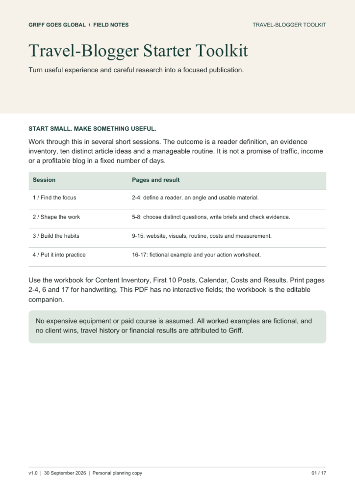 The PDF cover — Travel-Blogger Starter Toolkit