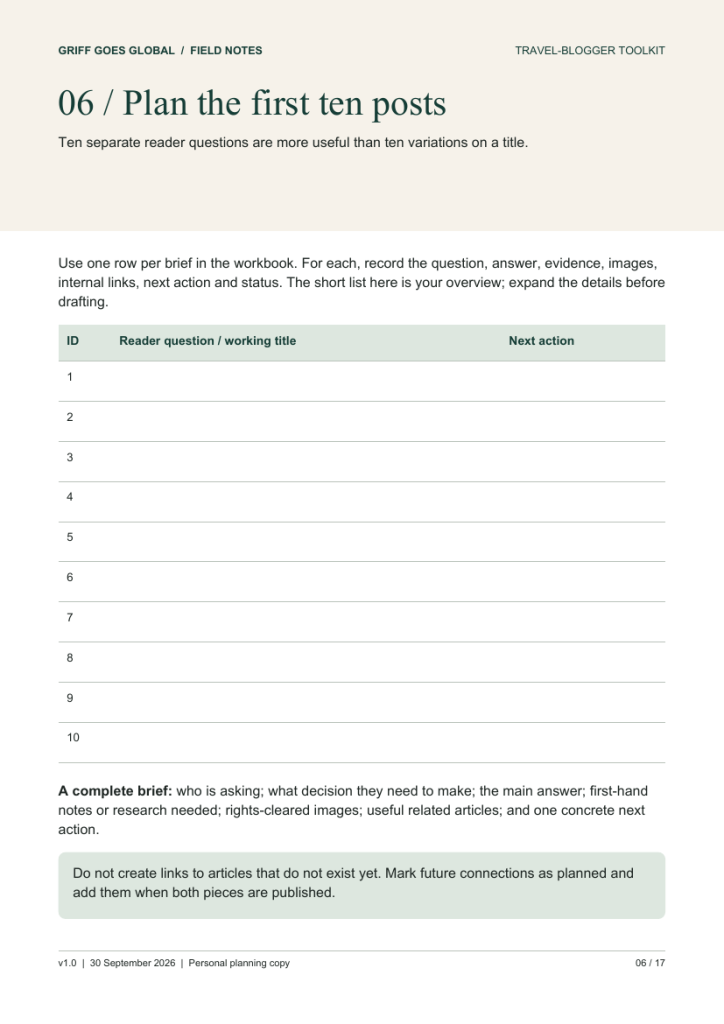 An inside page from the PDF — Travel-Blogger Starter Toolkit
